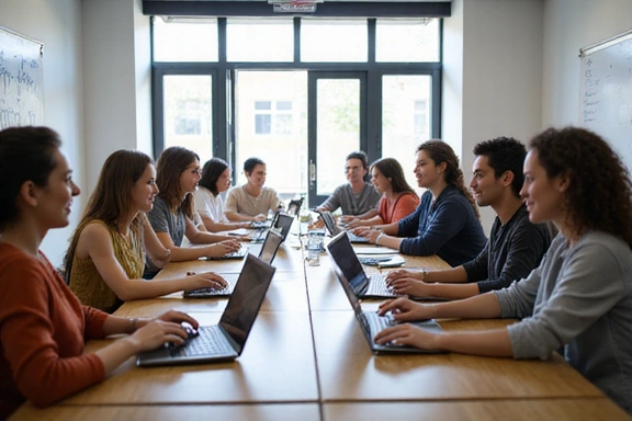 Menschen lernen gemeinsam in einem modernen Schulungsraum